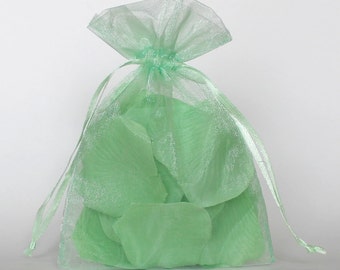 Bolsas de regalo de organza, bolsas transparentes de color verde menta con cordón para embalaje, paquete de 50