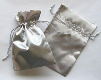 Satin Gift Bags, Silver Favor Bags with Drawstring for Packaging, pack of 50