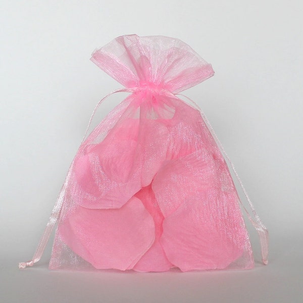 Organza Gift Bags, Pink Sheer Favor Bags with Drawstring for Packaging, pack of 50