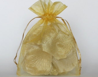 Sacs-cadeaux en organza, sacs de faveur transparents dorés avec cordon de serrage pour l'emballage, paquet de 50