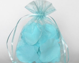 Bolsas de regalo de organza, bolsas de regalo transparentes de color azul claro con cordón para empaquetar, paquete de 50