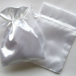 Satin Gift Bags, White Favor Bags with Drawstring for Packaging, pack of 50