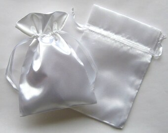Satin Gift Bags, White Favor Bags with Drawstring for Packaging, pack of 50