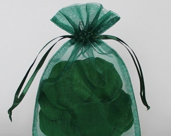 Organza Gift Bags, Emerald Sheer Favor Bags with Drawstring for Packaging, pack of 50