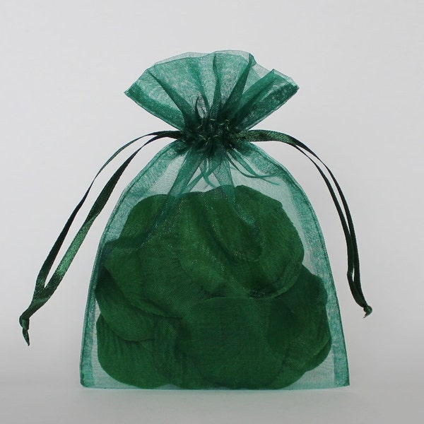Organza Gift Bags, Emerald Sheer Favor Bags with Drawstring for Packaging, pack of 50