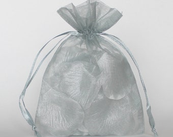 Organza Gift Bags, Silver Sheer Favor Bags with Drawstring for Packaging, pack of 50