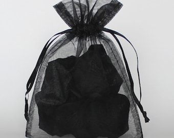 Organza Gift Bags, Black Sheer Favor Bags with Drawstring for Packaging, pack of 50