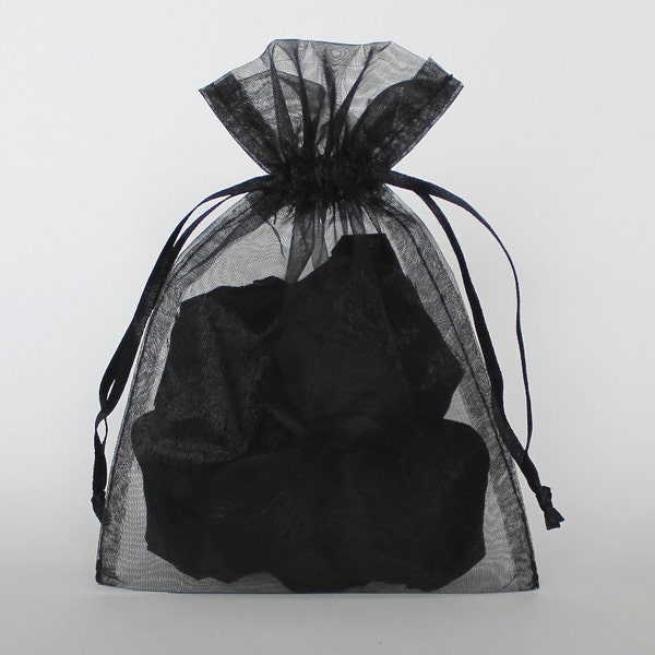 Organza Gift Bags, Black Sheer Favor Bags with Drawstring for Packaging, pack of 50