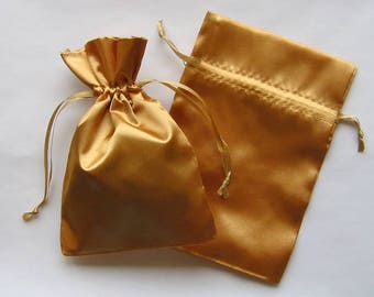 Satin Gift Bags, Gold Favor Bags with Drawstring for Packaging, pack of 50