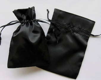 Satin Gift Bags, Black Favor Bags with Drawstring for Packaging, pack of 50