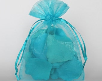 Organza Gift Bags, Teal Sheer Favor Bags with Drawstring for Packaging, pack of 50