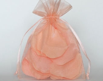 Organza Gift Bags, Apricot Sheer Favor Bags with Drawstring for Packaging, pack of 50