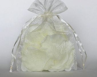 Organza Gift Bags, Ivory Sheer Favor Bags with Drawstring for Packaging, pack of 50