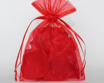 Organza geschenk zakken, rode pure gunst tassen met koord voor verpakking, Pack van 50