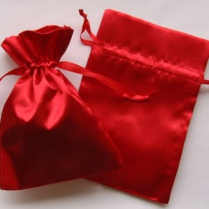 Satin Gift Bags, Red Favor Bags with Drawstring for Packaging, pack of 50