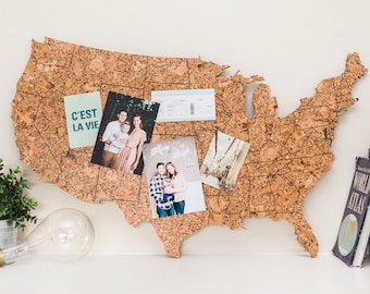 Travel Map US - Made of Cork / Engraved US Map / Gift for Travel Lover / Adventure Lover Decor