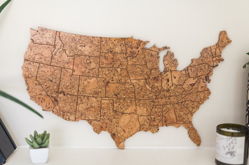 Travel Map US Medium Size / Made of Cork / US Adventure Map / Gift for Travel Lover / Adventure Lover Decor image 1