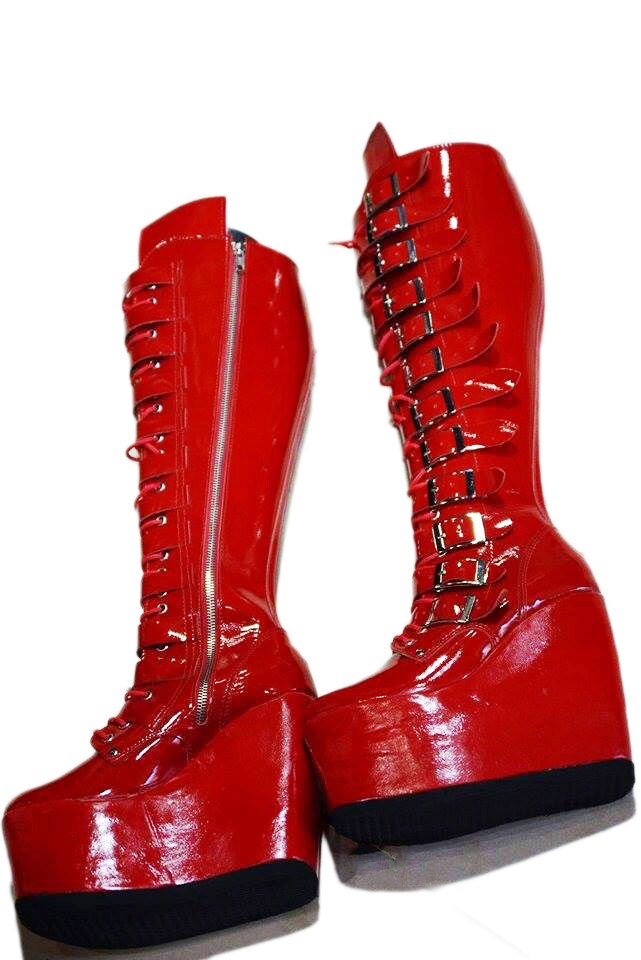 Red leather boots/Patent leather boots/Red lacquer boots/ Etsy