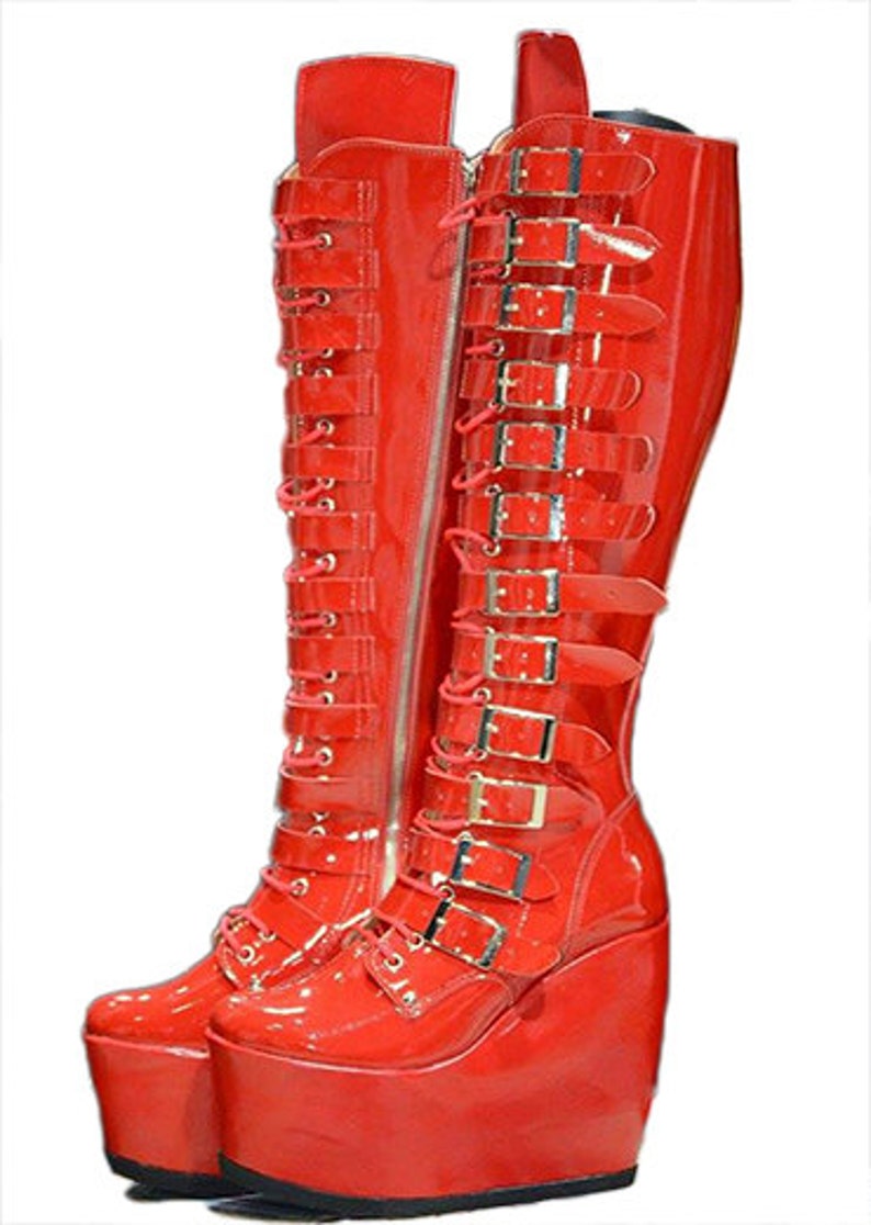 red patent leather boots