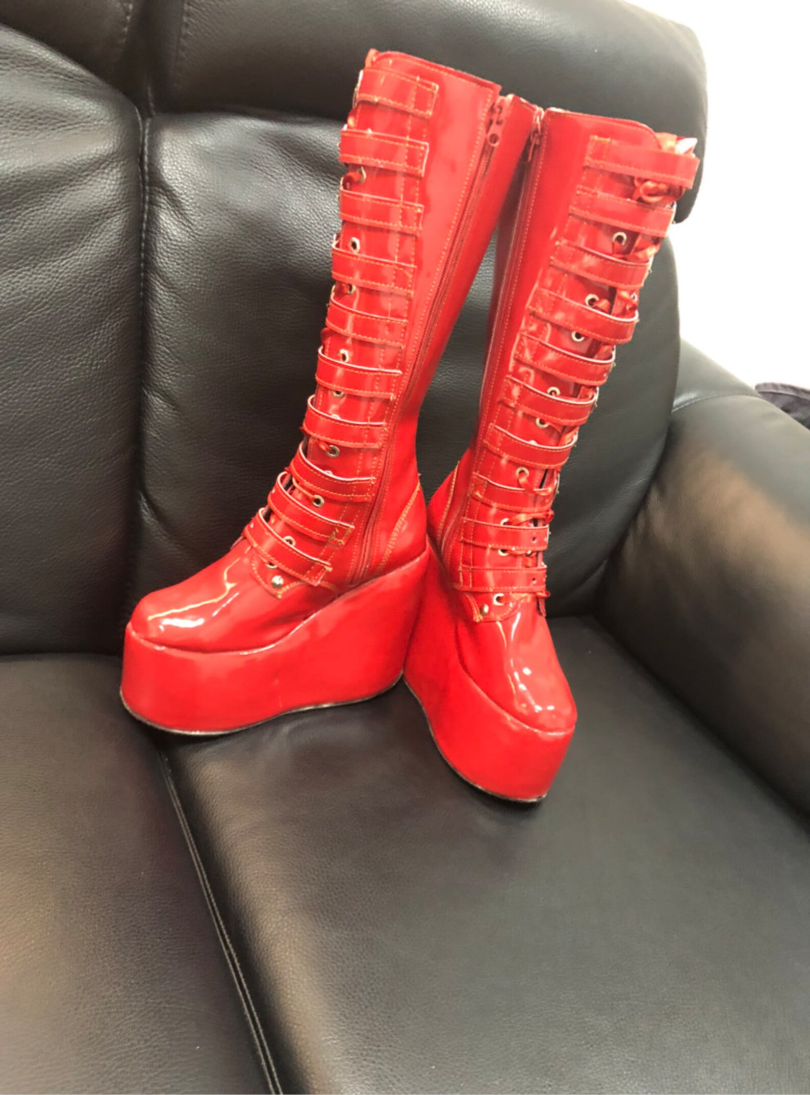 red platform boots