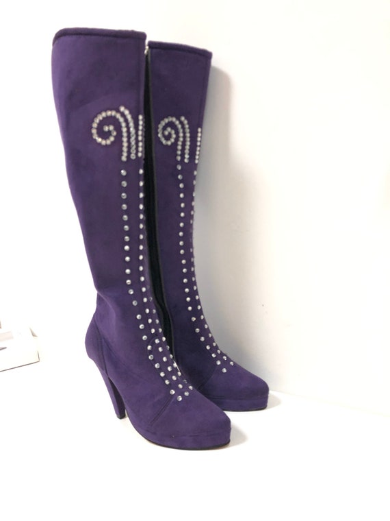 purple suede thigh high boots