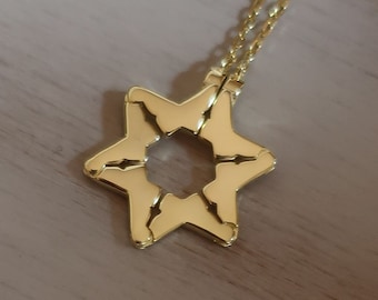 Gold Star of David Butterfly Pull Apart Necklace