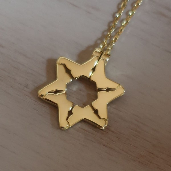 Gold Star of David Butterfly Pull Apart Necklace