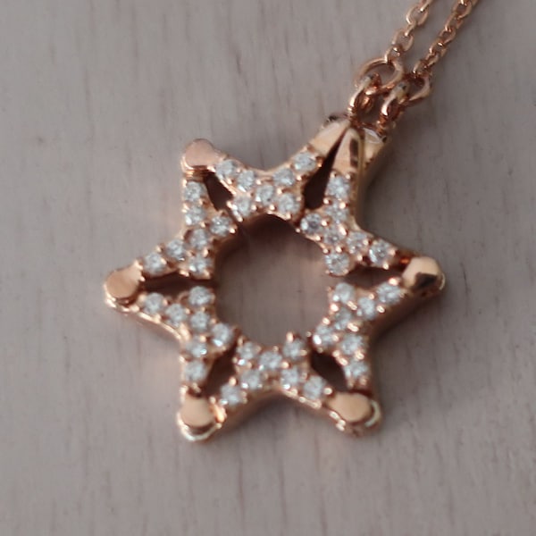 Rose Gold CZ Butterfly Jewish Star of David Pull Apart Necklace