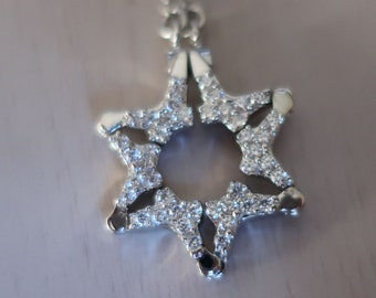 Silver CZ Butterfly Jewish Star of David Pull Apart Necklace