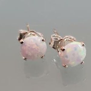 White Opal 6mm faceted stud earrings in Sterling Silver, opal earrings, opal studs, opal jewelry, dot necklace, opal earrings