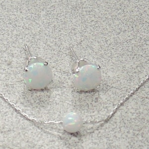 White Opal 6mm faceted stud earrings in Sterling Silver matching dot single bead White opal necklace, opal earring necklace set