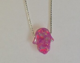 Hamsa-ketting roze opaal, hamsa-ketting, hand van fatima