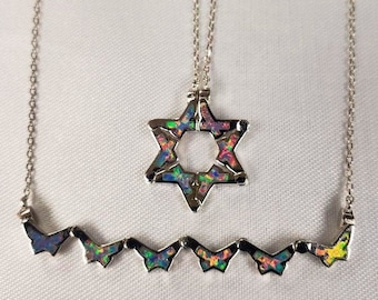 Lavender Fire Opal Star of David Butterfly Pull Apart Necklace
