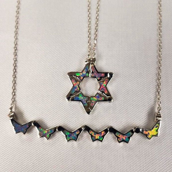 Lavender Fire Opal Star of David Butterfly Pull Apart Necklace