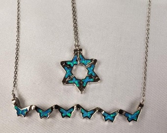 Blue Opal Star of David Butterfly Pull Apart Necklace