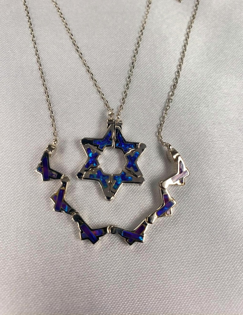Butterfly Jewish Star of David Purple Opal Necklace, Pull Apart Butterfly necklace image 3