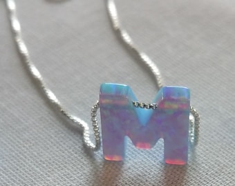Opal Letter Initial Necklace, Personalized Jewelry, Alphabet Necklace