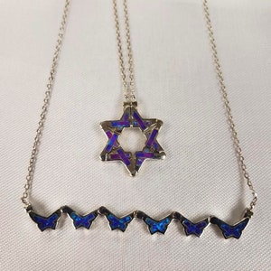 Butterfly Jewish Star of David Purple Opal Necklace, Pull Apart Butterfly necklace image 8