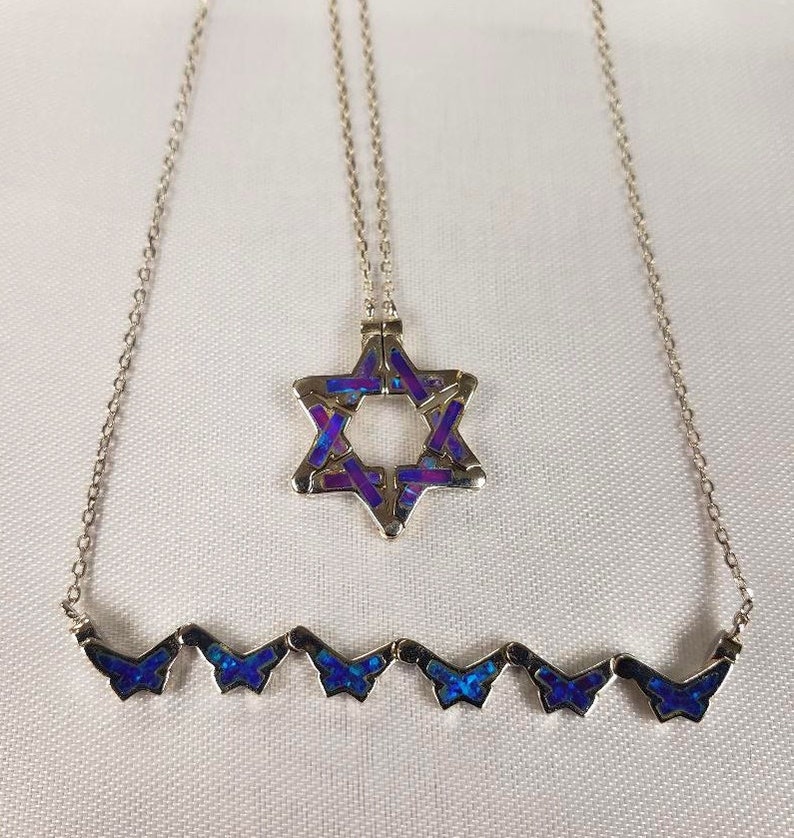 Butterfly Jewish Star of David Purple Opal Necklace, Pull Apart Butterfly necklace image 8