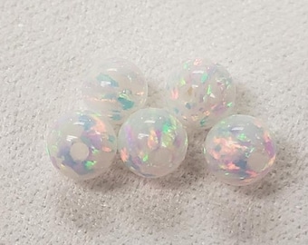 White Opal full drilled bead, 4mm opal bead, 6mm white opal bead