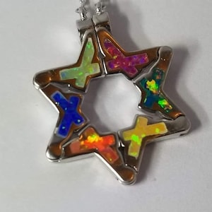 Opal Butterfly Star of David Pull Apart Necklace in Multi Opal colors