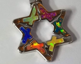 Opal Butterfly Star of David Pull Apart Necklace in Multi Opal colors