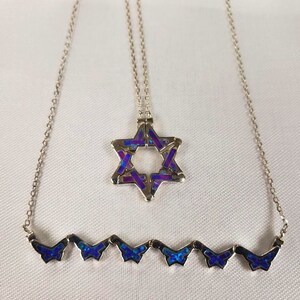 Butterfly Jewish Star of David Purple Opal Necklace, Pull Apart Butterfly necklace image 9
