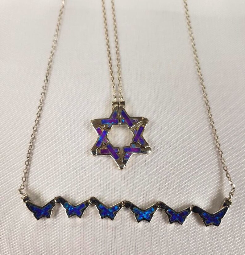 Butterfly Jewish Star of David Purple Opal Necklace, Pull Apart Butterfly necklace image 9
