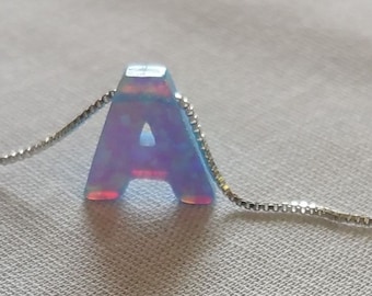 Blue Opal Initial Necklace, Personalized Alphabet Necklace
