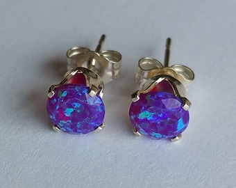 Violet Purple Opal 6mm faceted stud earrings in Sterling Silver, opal earrings, opal studs, opal jewelry, dot necklace, opal earrings