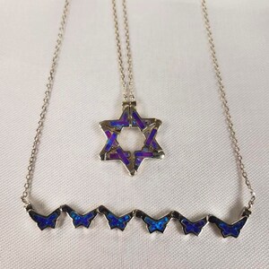 Butterfly Jewish Star of David Purple Opal Necklace, Pull Apart Butterfly necklace image 5