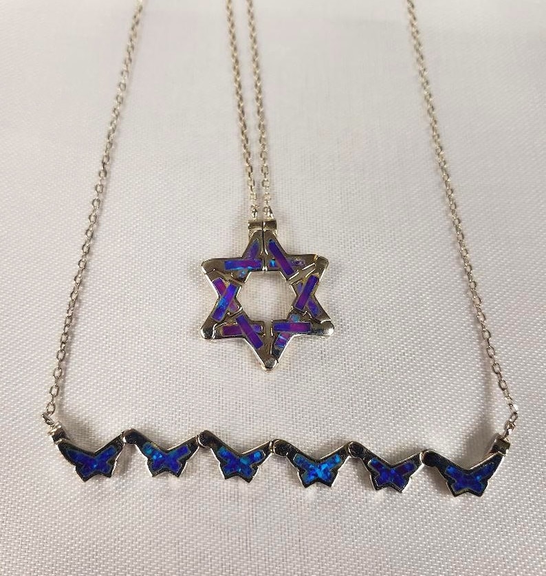 Butterfly Jewish Star of David Purple Opal Necklace, Pull Apart Butterfly necklace image 5