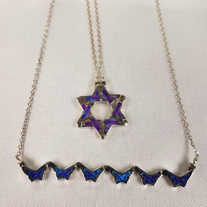 Butterfly Jewish Star of David Purple Opal Necklace, Pull Apart Butterfly necklace image 7