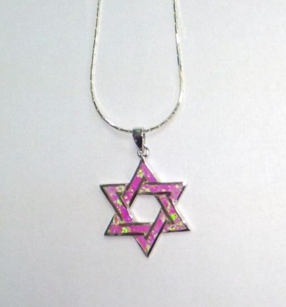 Pink Opal Interwoven Magen David Necklace, pink opal necklace, jewish opal necklace,